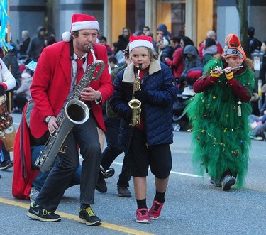 Participants in action  during Vancouver's Christmas Parade, in Vancouver, BC., December 2, 2018.