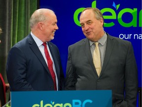 Premier John Horgan and Green party leader Andrew Weaver.