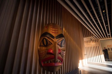 A First Nations Dogfish Mask by Haida artist Robert Davidson is displayed at the Audain Art Museum in Whistler.