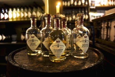 Various types of jenever inside the tasting house Wynand Fockink.