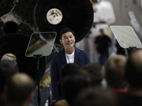 Yusaku Maezawa, founder and president of Start Today Co., speaks during an event at the SpaceX headquarters in Hawthorne, California, U.S., on Monday, Sept. 17, 2018.