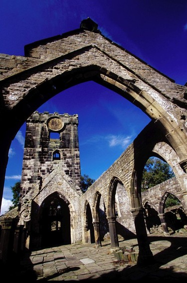 Framing a subject using an archway, ruins of the Church of St Thomas a' Becket in the Yorkshire village of Heptonstall, England.