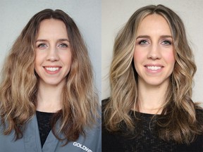 Dana DuMerton before, left, and after her makeover with Nadia Albano.