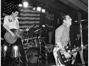 The Clash at the Commodore Ballroom, Jan. 31, 1979. Left to right: Mick Jones, Joe Strummer and Paul Simonon. Photo copyright Don Denton.