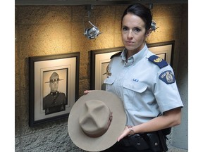 Surrey RCMP's Staff Sgt. Major Beth McAndie shows a Stetson that belonged to Const. Terry Draginda, a young officer killed in the line of duty in 1974. A collector of RCMP memorabilia found the hat in a flea market in Germany.