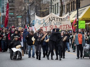 Protesters march in support of pipeline protesters in northwestern B.C.