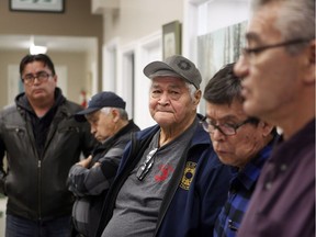 Hereditary Chief Smogelgem, (left to right), Chief Warner Williams, Chief Madeek, Chief Hagwilneghl and Chief NaMoks after a meeting with RCMP members and Coastal GasLink representatives. The Wet'suwet'en elected council made an agreement with Coastal GasLink over its proposed pipeline, but hereditary chiefs argue it doesn't have authority off reserve.