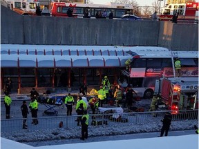 The scene of the OC Transpo bus crash on the Transitway at Westboro Station on Friday, Jan. 11, 2019. Submitted photo.