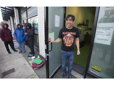 Vancouver, BC's first licensed pot shop, Evergreen Cannabis Society on W. 4th Avenue, officially opens its doors to paying customer Saturday, January 5, 2019. Pictured is co-owner Mike Babins.