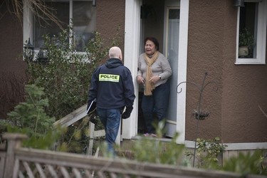 RCMP search the Bridgeview neighbourhood in Surrey on Jan. 31, 2019. They are looking for the person who shot and wounded a Transit Police officer Wednesday afternoon at the Scott Road Skytrain station.