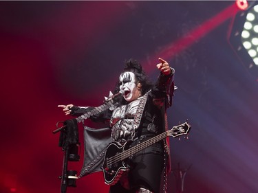 Gene Simmons of KISS sings during the first show of the The Final Tour Ever - Kiss End Of The Road World Tour in Vancouver, BC, January, 31, 2019.