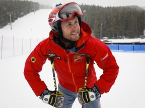 File: Canada's Brady Leman looks out on the course following a training run for the World Cup ski cross event in Nakiska, Alta., Wednesday, Jan. 20, 2016.