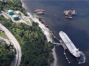 An aerial view of Kinder Morgan's Trans Mountain marine terminal, in Burnaby. An environmental group says the National Energy Board's plan for Trans Mountain's pipeline expansion project to protect marine life and the climate comes up way short.