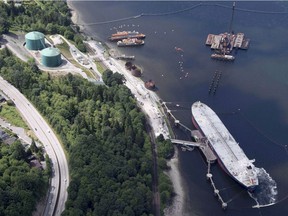 An aerial view of Kinder Morgan's Trans Mountain marine terminal, in Burnaby.