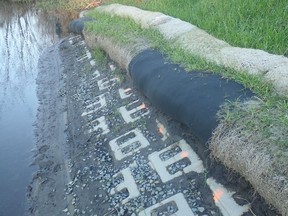 The Trans Mountain pipeline crossing in Stewart Creek in Chilliwack, B.C., on Dec. 12, 2018 in this handout photo. Work on a Trans Mountain pipeline crossing in a British Columbia stream has destroyed salmon habitat, raising concerns about the company's ability to build infrastructure through waterways if the expansion project proceeds, a scientist says.