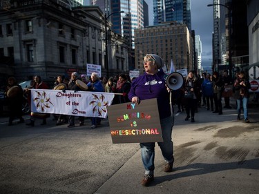 Michelle Fortin, co-chair of the Vancouver Pride Society, participates in the third annual Women's March in Vancouver, on Saturday January 19, 2019.