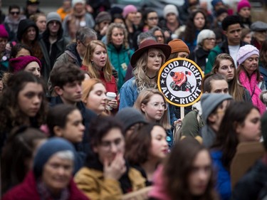 People listen to speeches during the third annual Women's March in Vancouver, on Saturday January 19, 2019.