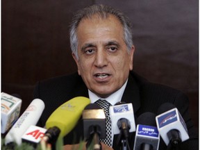 FILE - In this March 13, 2009, file photo, Zalmay Khalilzad, special adviser on reconciliation, speaks during a news conference in Kabul, Afghanistan. Khalilzad said Saturday, Jan. 26, 2019, that "significant progress" was made during lengthy talks with the Taliban in Qatar and that he was traveling to Afghanistan for more discussions aimed at ending the country's destructive 17-year war. Khalilzad said on his official Twitter account that he wants to build on six days of meetings in Doha, the capital of Qatar.