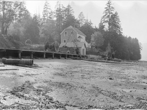 First Narrows Waterworks cottage in Stanley Park, 1927. This was Frank Harris's home for many years. W.J. Moore/Vancouver Archives AM54-S4-3-: PAN N89.