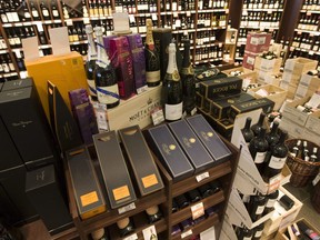 High-end wine and sparkling wine is on display at a B.C. liquor store in Vancouver on December 19, 2008. Canada's interim competition commissioner urges B.C. to change its liquor policy to allow more competition, sparking innovation and lower prices.