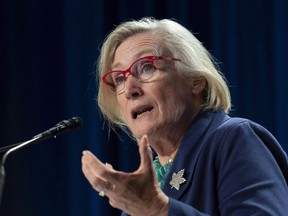 Crown-Indigenous relations Minister Carolyn Bennett speaks to the Assembly of First Nations National Forum on the proposed Federal Recognition and Implementation of Indigenous Rights Framework in Gatineau, Que., on Tuesday September 11, 2018. Canada's Minister of Crown-Indigenous Relations is pointing her finger at the Indian Act for creating a gridlock in northern British Columbia where the hereditary clan chiefs of a First Nation say a liquefied natural gas pipeline doesn't have their consent.