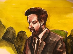 In this court artist's sketch, Jaskirat Singh Sidhu is shown at his sentencing hearing in Melfort, Sask., Monday, Jan. 28, 2019.