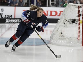 United States' Kendall Coyne skates during the Skills Competition, part of the NHL All-Star weekend, in San Jose, Calif., Friday, Jan. 25, 2019.