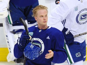 Elias Pettersson at practice with the Canucks on Tuesday. His weekend plans include meeting some of the NHL's greatest at the annual all-star game.