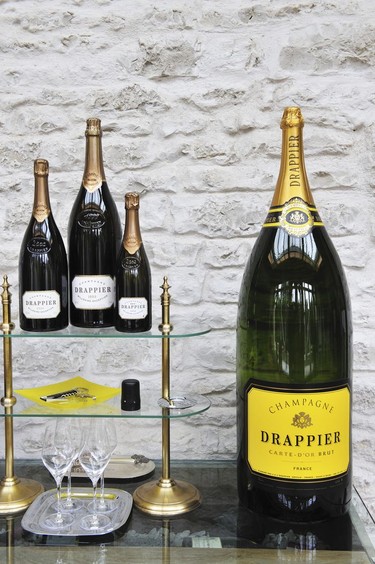 A selection of various Champagne bottle sizes at Champagne Drappier.