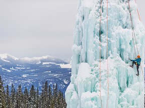 Adrenaline junkies love climbing Big White Ski Resort’s 20-metre-high ice tower.
