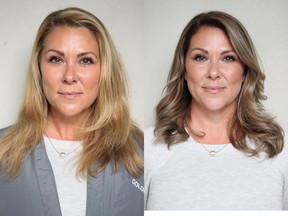 Janine Hewitt is a busy wife and mom of two kids who needed a makeover following a family vacation in the sun. On the left is Hewitt before her makeover, on the right is her after.