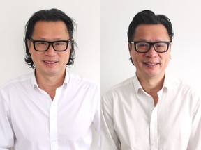 TV host Fred Lee was in need a new look. On the left is Fred before his makeover and on the right is Fred after his makeover by Nadia Albano.