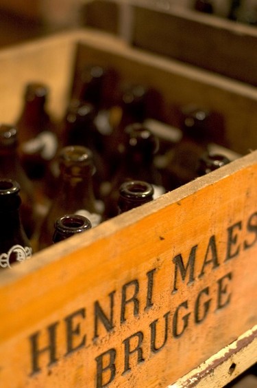Old beer bottles inside the De Halve Maan (the Half Moon), brewery in Bruges.