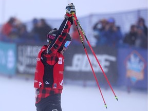 SOLITUDE, UTAH - FEBRUARY 02: Marielle Thompson of Canada celebrates after crossing the finish line to win the Ladies' Ski Cross Final of the FIS Freestyle Ski World Championships on February 02, 2019 at Solitude Mountain Resort in Solitude, Utah.