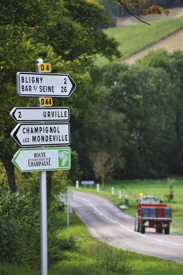On the Route Touristique du Champagne (Champagne Route) near Urville in the "Côte des Bar" Champagne region.