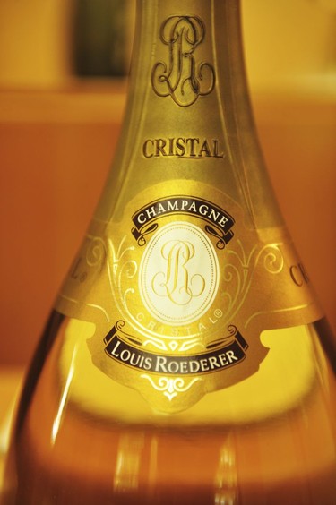 A close up of Cristal Champagne produced by Louis Roederer.