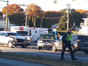 FILE PHOTO: A multi-vehicle accident involving an unmarked Vancouver police vehicle closed down Broadway to westbound traffic at Renfrew Street Sunday morning. Vancouver police and emergency crews were called to the scene at around 8 a.m. Oct. 14, 2018.