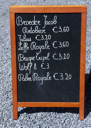 Beer menu outside an Antwerp bar.