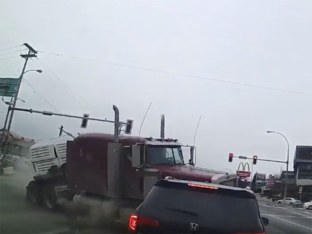 Trucker's dashcam captures near miss on B.C. highway