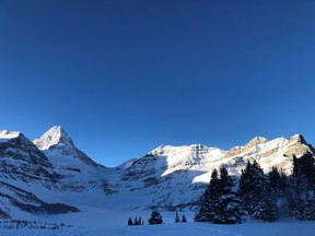 The view from Assiniboine Lodge deep in the Canadian Rocky Mountains.