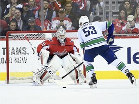 Bo Horvat skates in on a penalty shot in the second period.