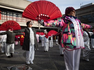 Dancers prepare for the Chinese New Year Parade in Vancouver on Sunday, Feb. 10, 2019. More than 3,000 people participated in the parade according to organizers and more than 100,000 spectators were expected to line the parade route.
