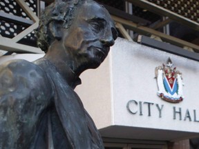 A statue of Sir John A. Macdonald is seen outside of City Hall in Victoria, B.C., Tuesday, January 31, 2017. The City of Victoria and the Coast Salish First Nations living in and around Victoria are preparing to decide the future of what has become a divisive statue. The near life-sized statue of Sir John A. Macdonald, Canada's first prime minister and also the member of Parliament for Victoria from 1878 to 1882, was removed from the steps of Victoria City Hall last August.