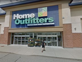 Hudson’s Bay Co. says it will close its Home Outfitters business and estimates it will shutter 20 of its U.S. Saks Off Fifth locations. Pictured: The Home Outfitters store in Langley, B.C.