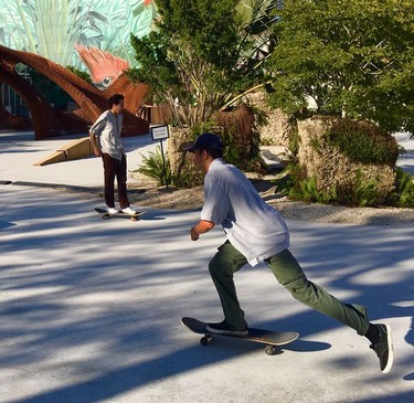 A skateboarder practices his sport at Jungle Plaza.