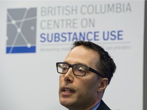 Dr. Evan Wood, executive director for B.C. Centre on Substance Use, speaks during a news conference in Vancouver on Feb. 21, 2019. An expert report released recommends legally regulated heroin sales to be allowed in British Columbia.