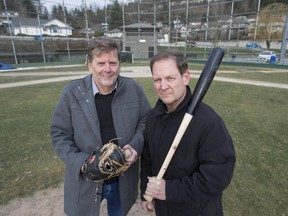 Brian Finnie (left) and Larry Krause are collecting donations of baseball equipment to give to kids in Cuba and the Dominican Republic.