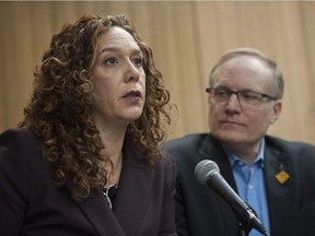 Environmental activist Tzeporah Berman and MP Peter Julian at a 2019 press conference in Vancouver.