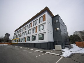 A temporary modular housing development at 595 W 2nd Ave.