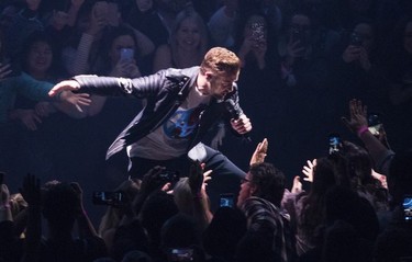 Pop star Justin Timberlake performs at Rogers Arena in Vancouver on Feb. 14, 2019.